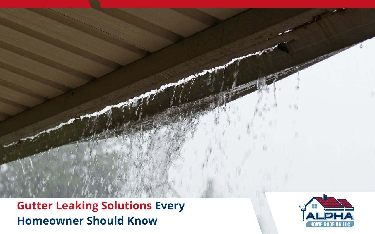 Close-up of leaking gutter being repaired by technician in Elizabeth, NJ