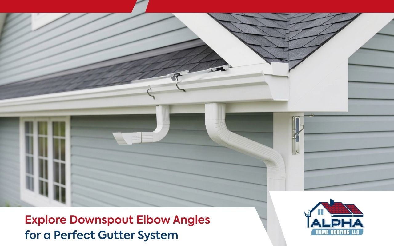 Home drainage guide showing downspout elbow angles on a gutter system