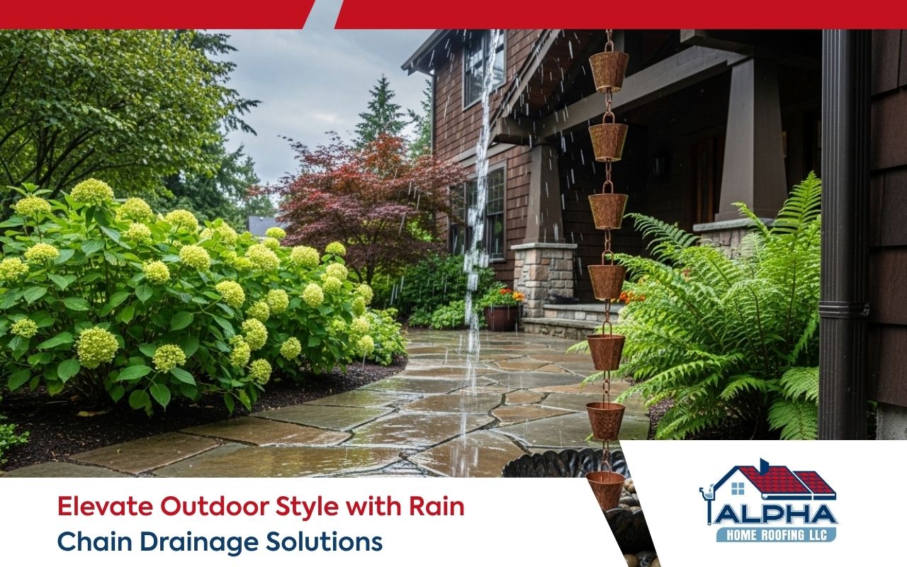 copper rain chain drainage design for a residential gutter system