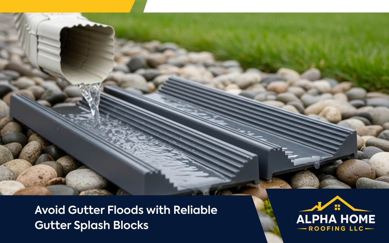 Gutter splash blocks guiding water away from a downspout