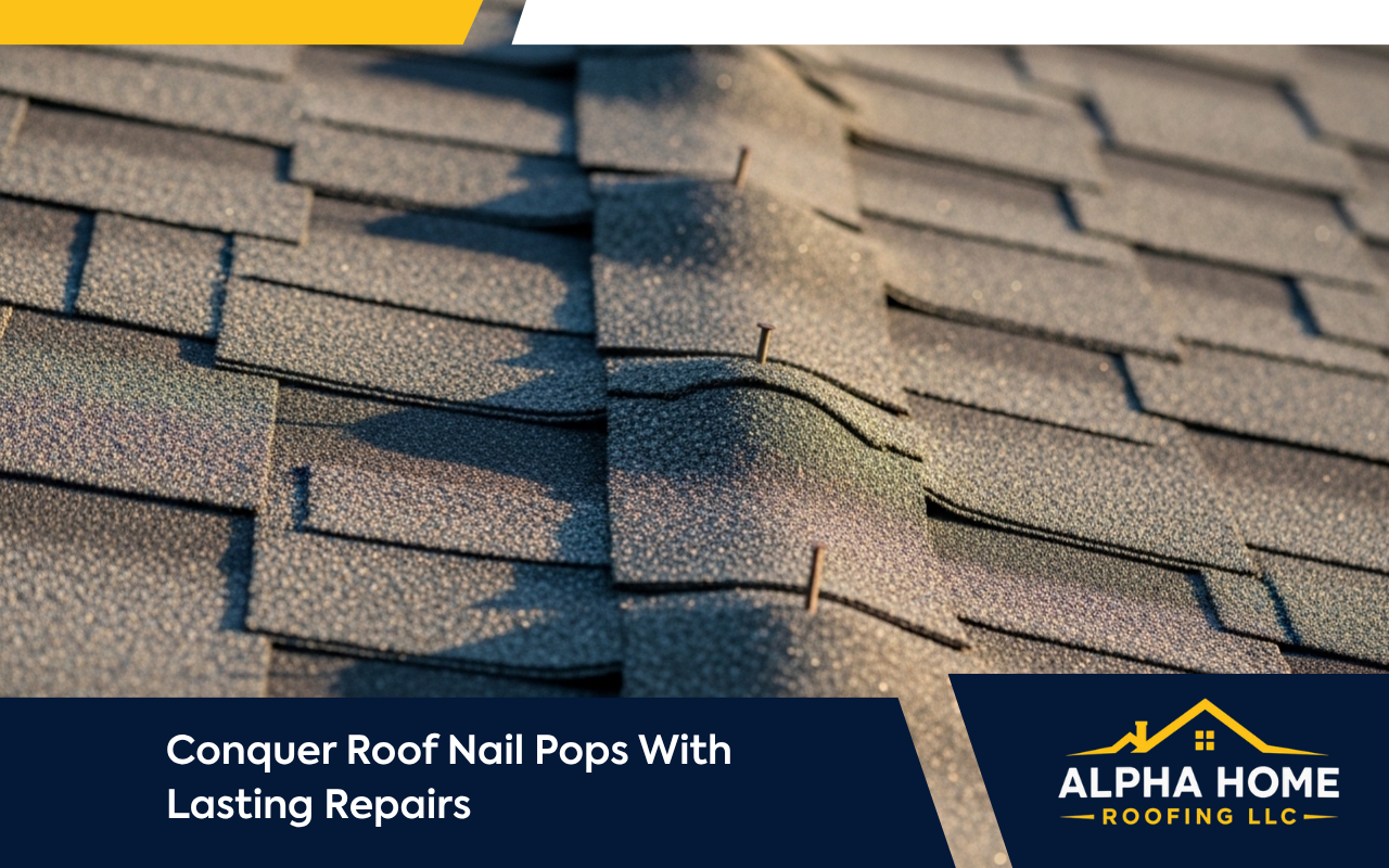 Roof nail pops showing raised shingles before repair