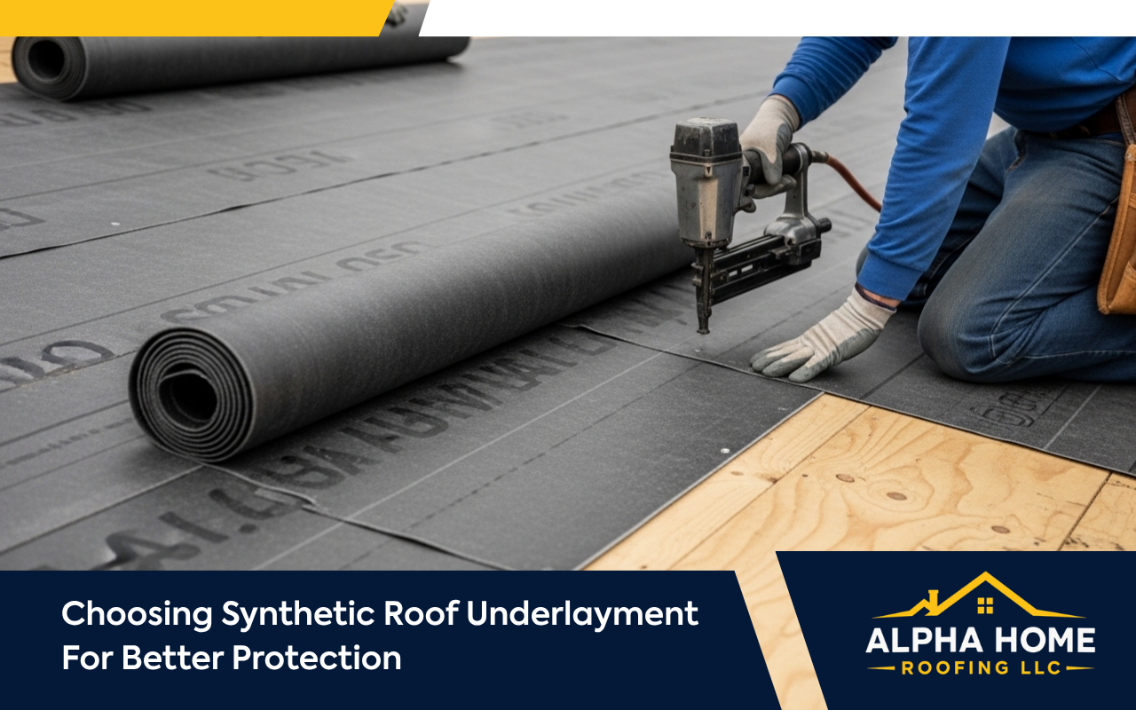 Synthetic roof underlayment installation on a home roof