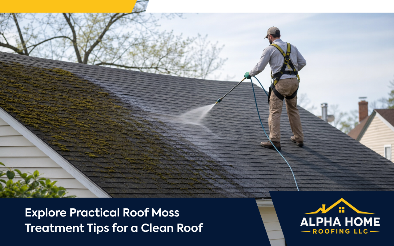 Roof moss treatment on a home in Elizabeth, NJ