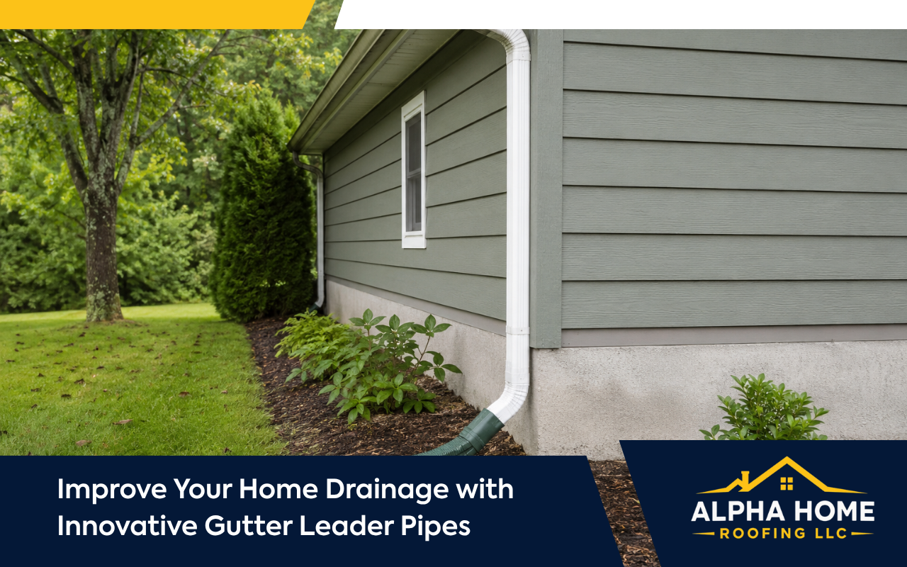 Gutter leader pipes directing roof runoff away from a home