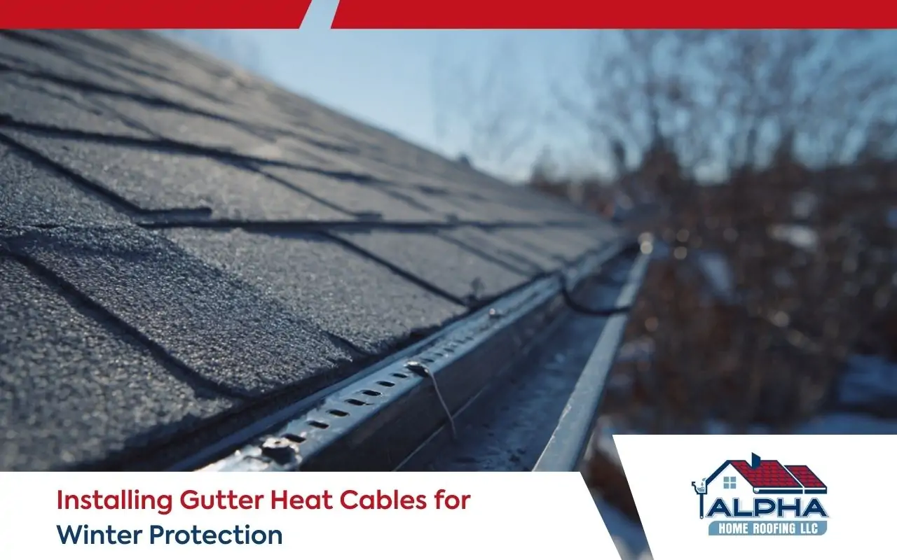 Gutter heat cable installation along the roof edge to support freeze prevention in winter.